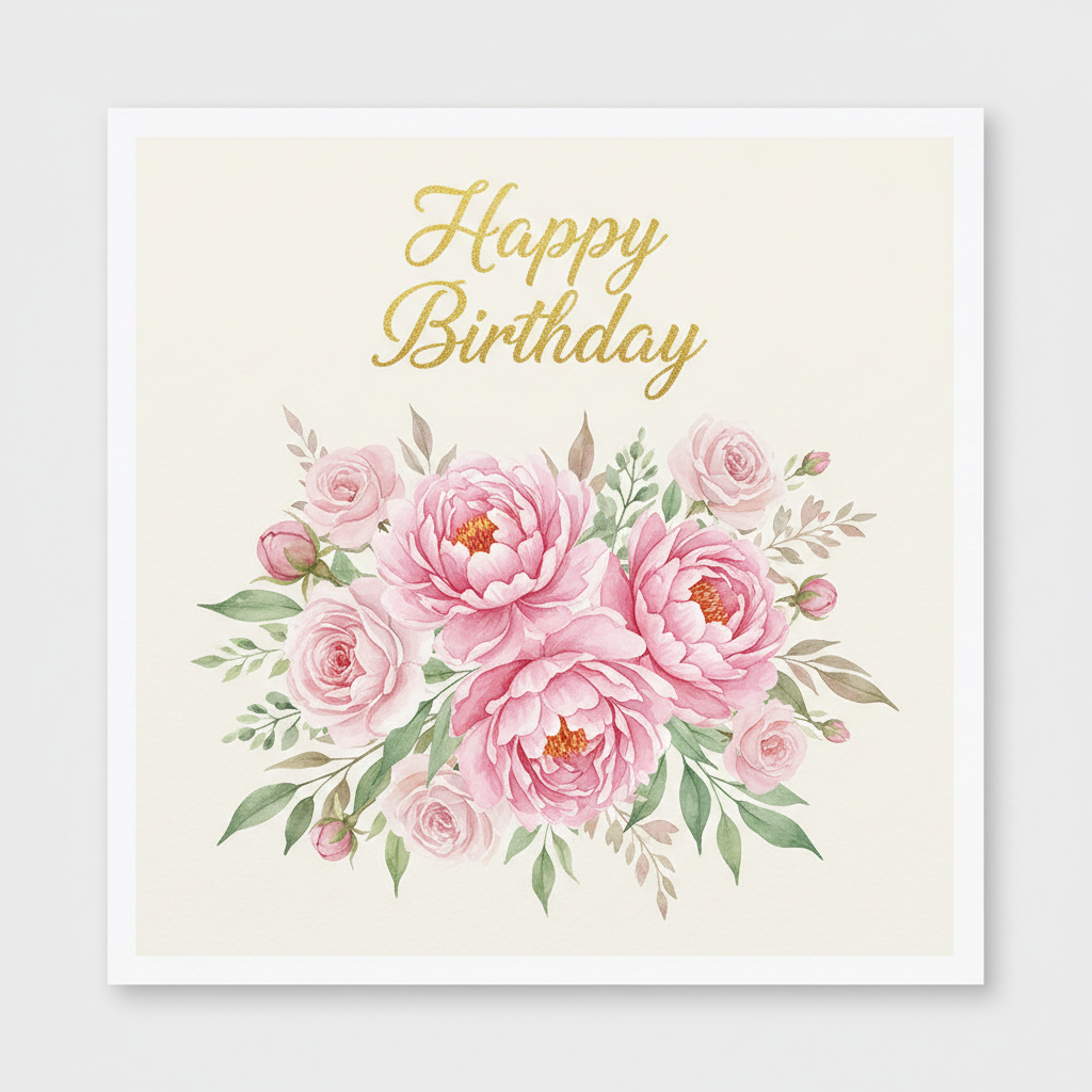 Birthday greeting card with blue gypsophila flowers