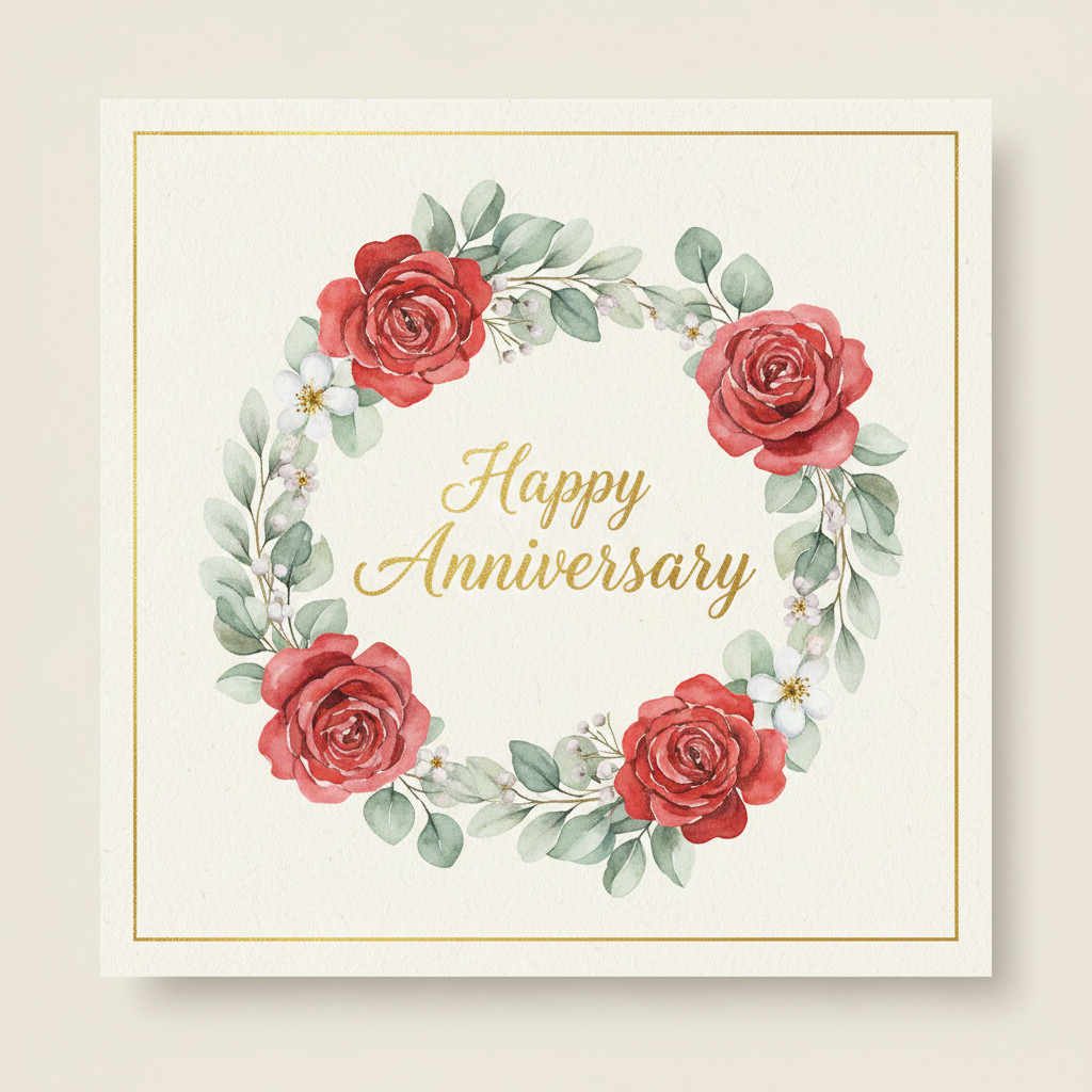 Watercolor floral anniversary card design